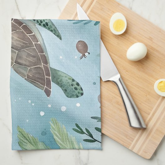 Underwater world with turtle geschirrtuch (Viertel Falte)