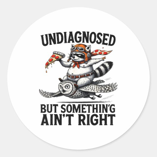 Undiagnosed Soing Aint Right Funny Raccoon Zza Owl Runder Aufkleber (Vorderseite)