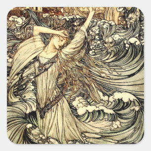 „Undine in den Wellen“ von Arthur Rackham Quadratischer Aufkleber