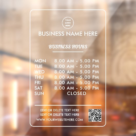 Undurchsichtige, weiße Geschäftszeiten mit Logo Fensteraufkleber (Blatt 2)