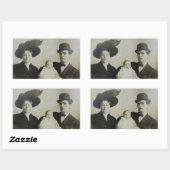 Uneasy Daddy in Bowler Family RPPC B&W Foto Image Rechteckiger Aufkleber (Blatt)