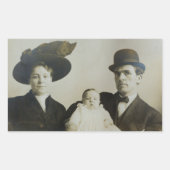 Uneasy Daddy in Bowler Family RPPC B&W Foto Image Rechteckiger Aufkleber (Vorderseite)