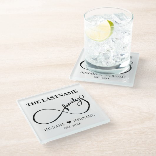 Unendlich Personalisiert Familienname und Est. Dat Glasuntersetzer (Schrägansicht)