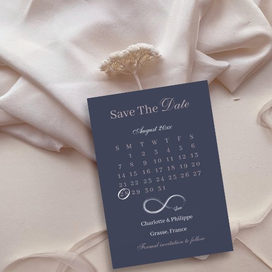 Unendliche Hochzeit des Navy Blush Calendar Save t Einladung