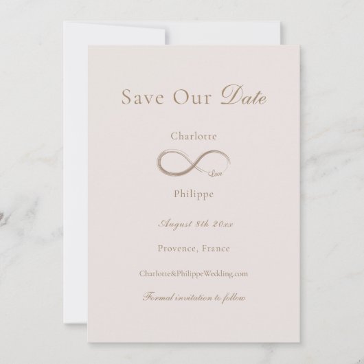 Unendliche Liebe hellrosa Rettete unser Datum Hoch Einladung (Vorderseite)