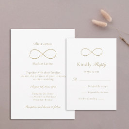Unendliche Liebe Monogram Elegant White Wedding RSVP Karte