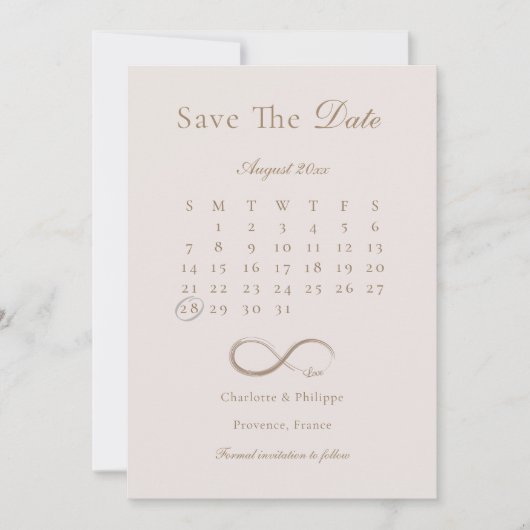Unendliche Liebe Rosa Kalender Save the Date Hochz Einladung (Vorderseite)