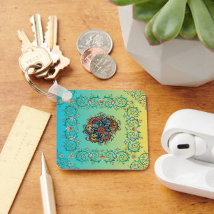 Unendliche Pracht, lebendiges Paisley-Blumenmuster Schlüsselanhänger