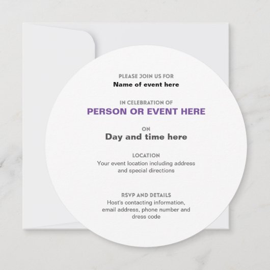 Unendliche Runde Einladung in Schwarz und Weiß (Rückseite)