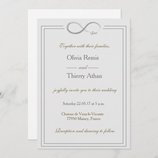 Unendliche Sign Einzigartiges Gray Gold White Wedd Einladung (Vorne/Hinten)