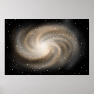 Unendliche Stille. Goldene Galaxie, die im Weltrau Poster