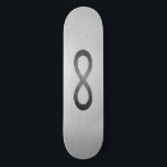 Unendliches Symbol auf Imitaten Metalltextur von S Skateboard<br><div class="desc">Unendliches Symbol auf einem Skateboard aus gebürstetem Metall. Klicken Sie auf die Schaltfläche Anpassen,  um Ihren Text hinzuzufügen. Bilder können gedreht,  gelöscht oder neu formatiert werden. Bilder Copyright © Shirley Taylor. Alle Rechte vorbehalten.</div>