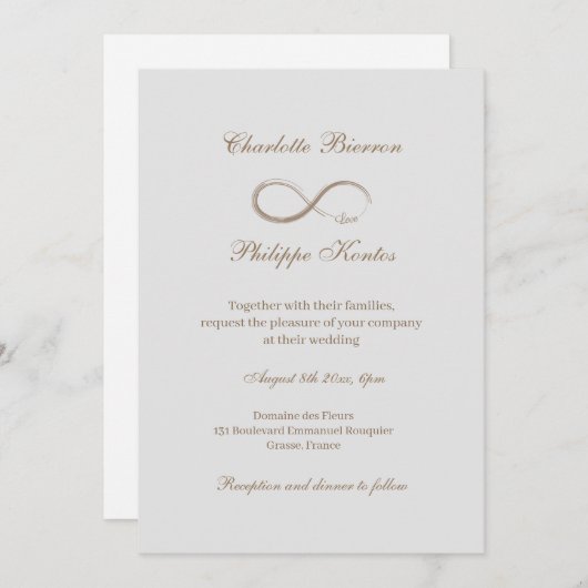 Unendliches Symbol Elegant Gold Gray White Wedding Einladung (Vorne/Hinten)