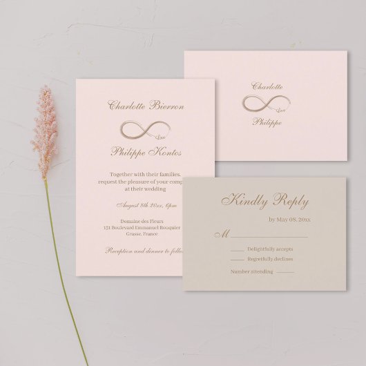 Unendliches Symbol Gold Blush Pink Hochzeit RSVP Einladung