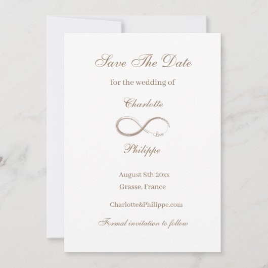 Unendliches Symbol Gold White Save the Date Hochze Einladung (Vorderseite)
