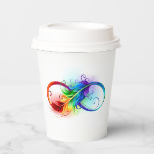 Unendliches Symbol mit Rainbow Feather Paper Cups Pappbecher