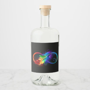 Unendliches Symbol mit Regenbogenfederhalter Alkoholflaschenetikett