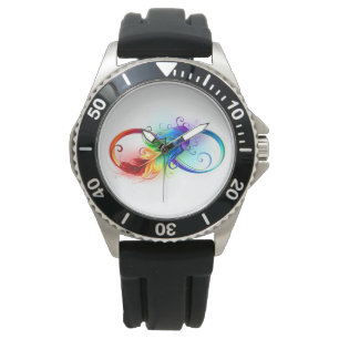 Unendliches Symbol mit Regenbogenfederhalter Armbanduhr