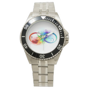 Unendliches Symbol mit Regenbogenfederhalter Armbanduhr