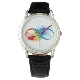 Unendliches Symbol mit Regenbogenfederhalter Armbanduhr