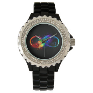 Unendliches Symbol mit Regenbogenfederhalter Armbanduhr