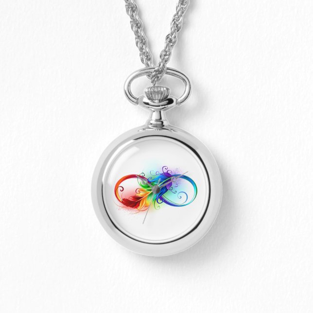 Unendliches Symbol mit Regenbogenfederhalter Armbanduhr (Vorderseite)
