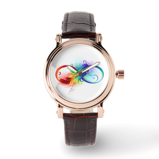 Unendliches Symbol mit Regenbogenfederhalter Armbanduhr (Vorderseite)
