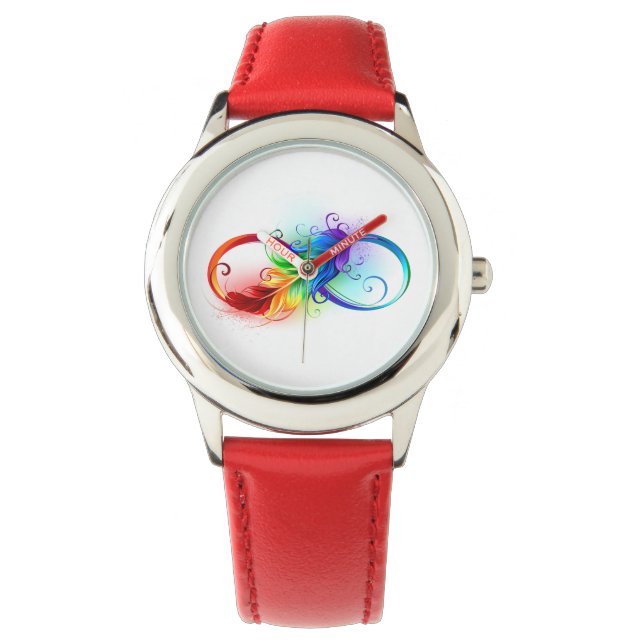 Unendliches Symbol mit Regenbogenfederhalter Armbanduhr (Vorderseite)