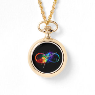 Unendliches Symbol mit Regenbogenfederhalter Armbanduhr
