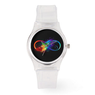 Unendliches Symbol mit Regenbogenfederhalter Armbanduhr