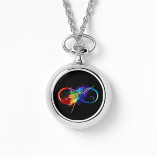 Unendliches Symbol mit Regenbogenfederhalter Armbanduhr