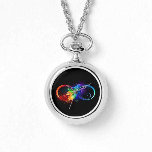 Unendliches Symbol mit Regenbogenfederhalter Armbanduhr (Vorderseite)