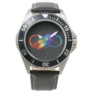 Unendliches Symbol mit Regenbogenfederhalter Armbanduhr