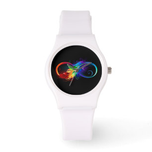 Unendliches Symbol mit Regenbogenfederhalter Armbanduhr