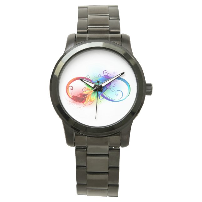Unendliches Symbol mit Regenbogenfederhalter Armbanduhr (Vorderseite)