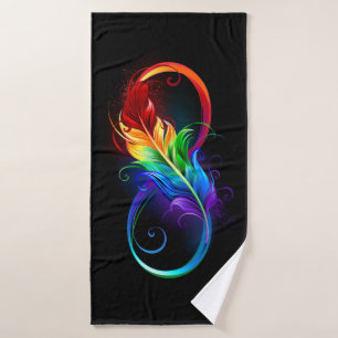 Unendliches Symbol mit Regenbogenfederhalter Badehandtuch