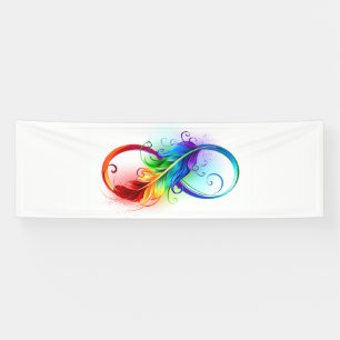 Unendliches Symbol mit Regenbogenfederhalter Banner