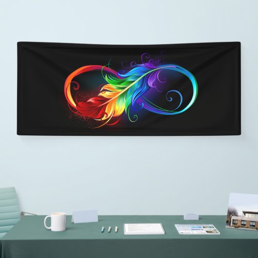 Unendliches Symbol mit Regenbogenfederhalter Banner (Messe)