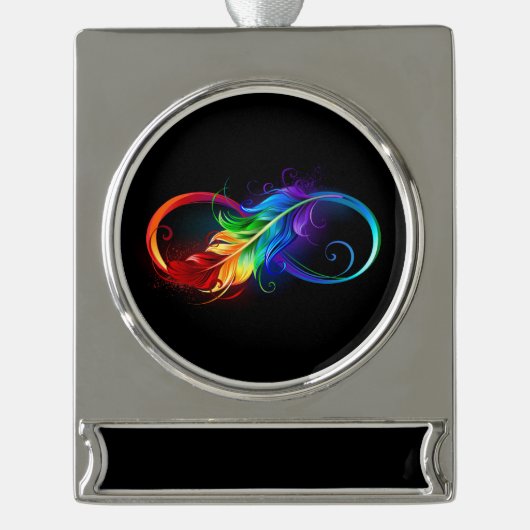 Unendliches Symbol mit Regenbogenfederhalter Banner-Ornament Silber (Vorderseite)