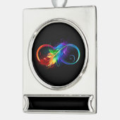 Unendliches Symbol mit Regenbogenfederhalter Banner-Ornament Silber (Links)