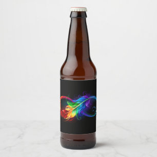 Unendliches Symbol mit Regenbogenfederhalter Bierflaschenetikett