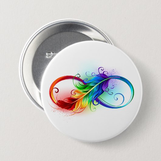 Unendliches Symbol mit Regenbogenfederhalter Button (Vorne & Hinten)