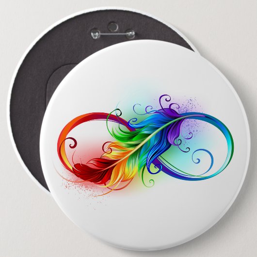 Unendliches Symbol mit Regenbogenfederhalter Button (Vorne & Hinten)
