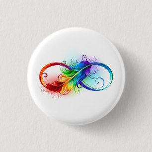 Unendliches Symbol mit Regenbogenfederhalter Button