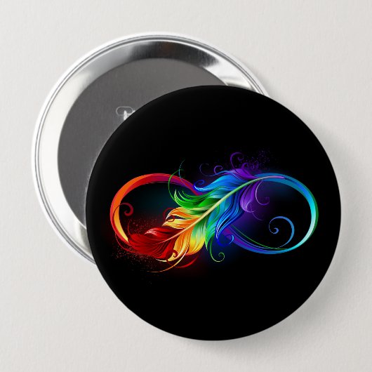 Unendliches Symbol mit Regenbogenfederhalter Button (Vorne & Hinten)