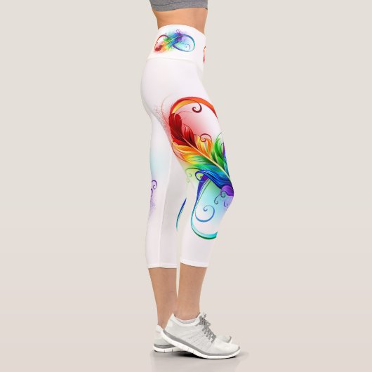 Unendliches Symbol mit Regenbogenfederhalter Capri Leggings (Rechts)