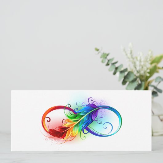 Unendliches Symbol mit Regenbogenfederhalter Einladung (Stehend Vorderseite)