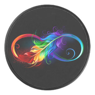 Unendliches Symbol mit Regenbogenfederhalter Eishockey Puck
