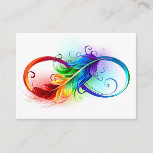 Unendliches Symbol mit Regenbogenfederhalter Empfehlungskarte