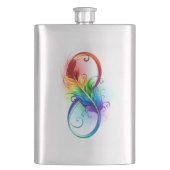 Unendliches Symbol mit Regenbogenfederhalter Flachmann (Vorderseite)